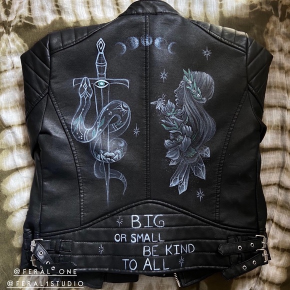Custom Painted Zara Vegan “Leather” Moto Jacket - Picture 1 of 3